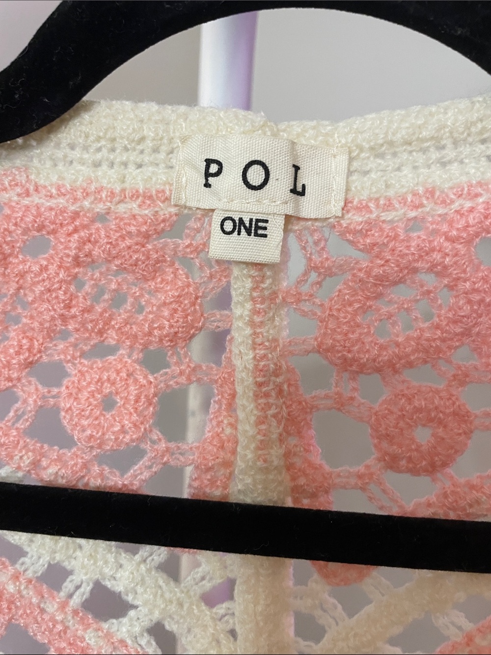 POL Crochet Openfront Cardigan in Pink and Cream - Picture 2 of 5